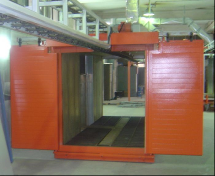 HORNOS DE CURADO TIPO CAJA CON TRANSPORTADOR AEREO PUERTAS AL FRENTE Y ATRAS